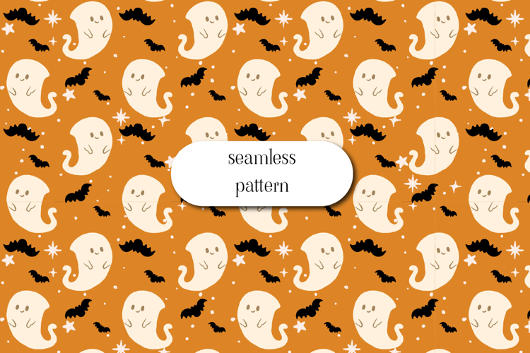 Cute Halloween Ghost Seamless Pattern, Spooky Fall Print