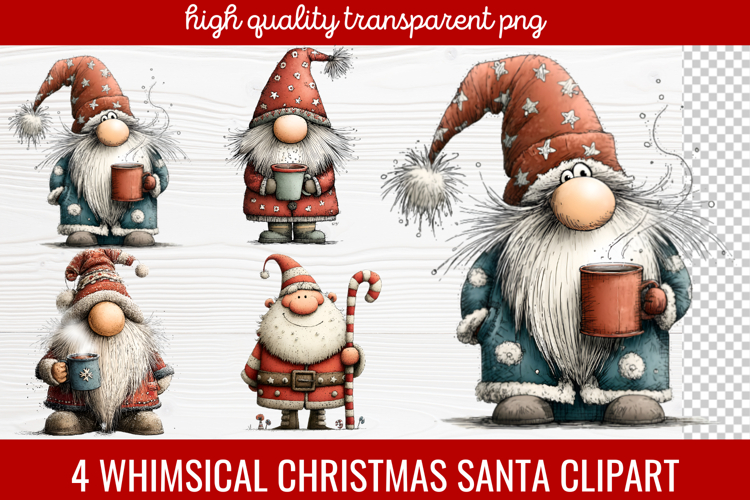 4 Whimsical Christmas Santa Clipart | Cute Santa PNG