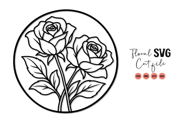 Rose Flower Circle Line Art SVG PNG