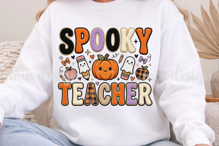 Spooky Teacher PNG, Chenille Patch Halloween Sublimation