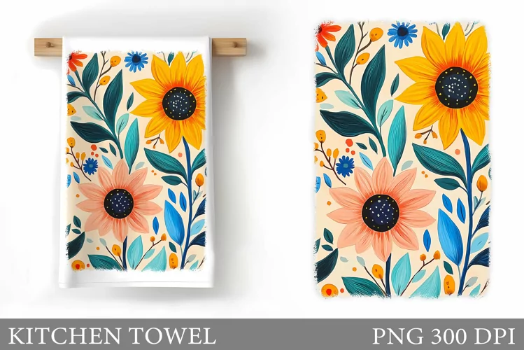 Flowers Kitchen Towel. Wildflowers Kitchen Towel Design