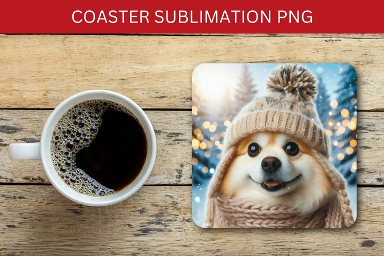 square coaster - christmas dog puppy