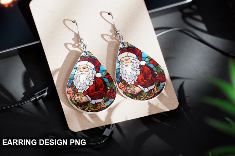 Stained Glass Christmas Santa Earring Design