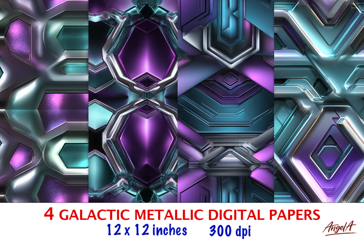 Blue purple digital paper, Iridescent galactic metallic