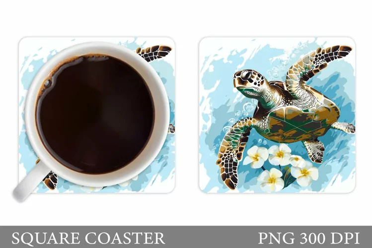 Turtle Square Coaster Design. Sea Turtle Coaster Sublimation