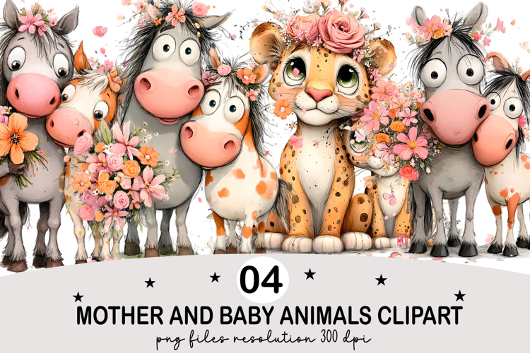 Mother and Baby Animals Clipart Watercolor png
