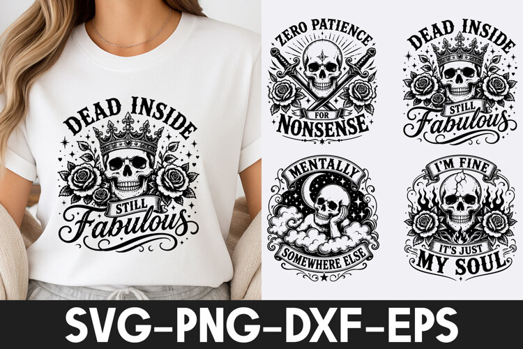 Gothic Skull SVG PNG, Dark Humor Rose Quote Designs example image 1