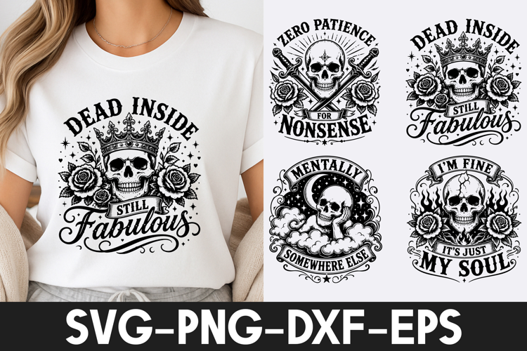 Gothic Skull SVG PNG, Dark Humor Rose Quote Designs