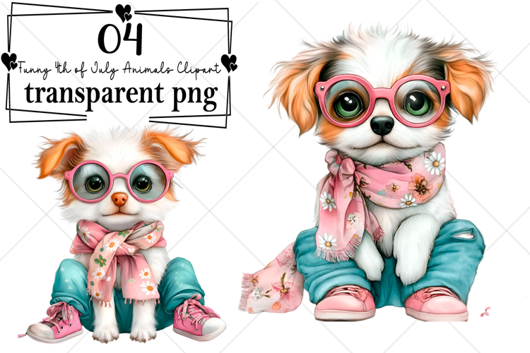 Funny 4th of July Animals Clipart Watercolor PNG