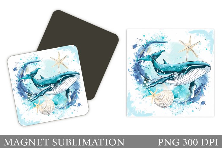 Whale Magnet Design. Sea Square Magnet Sublimation