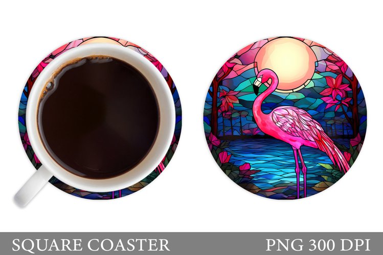 Stained Glass Flamingo Coaster. Flamingo Round Coaster