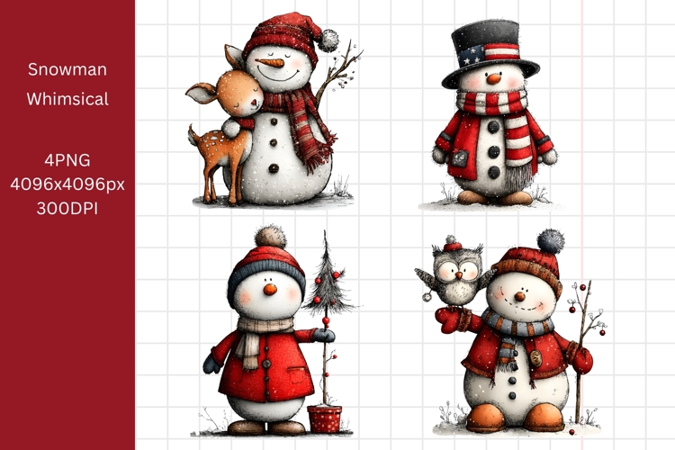 Watercolor Snowman Clipart, Whimsical,