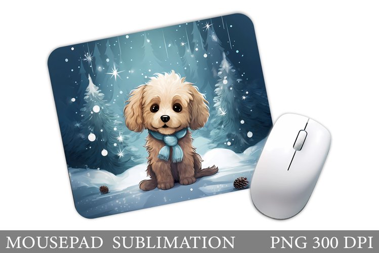 Winter Dog Mouse Pad. Cute Dog Mouse Pad Sublimation example image 1