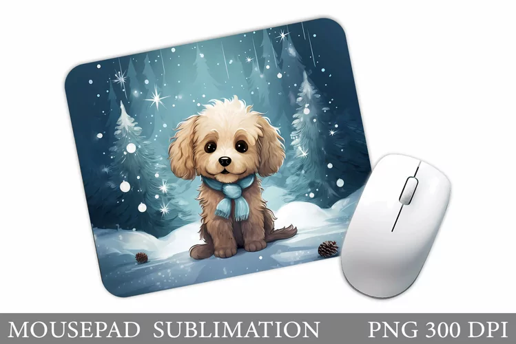 Winter Dog Mouse Pad. Cute Dog Mouse Pad Sublimation