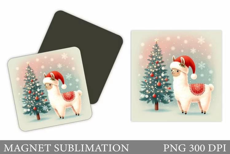 Christmas Lama Magnet. Christmas Magnet Sublimation