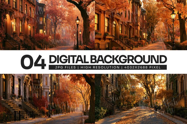 Autumn Residential Street Cityscape Background example image 1