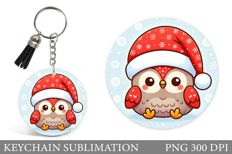 Christmas Owl Keychain. Christmas Keychain Sublimation example image 1
