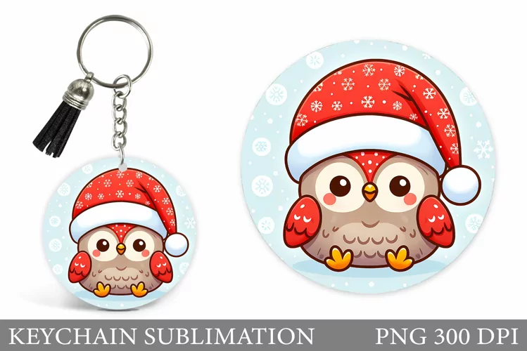 Christmas Owl Keychain. Christmas Keychain Sublimation