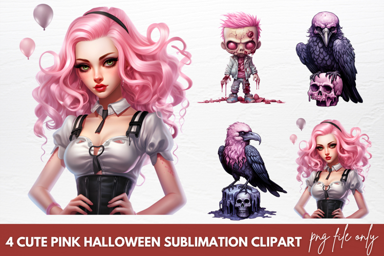 Cute Pink Halloween Sublimation Clipart, Pink Halloween