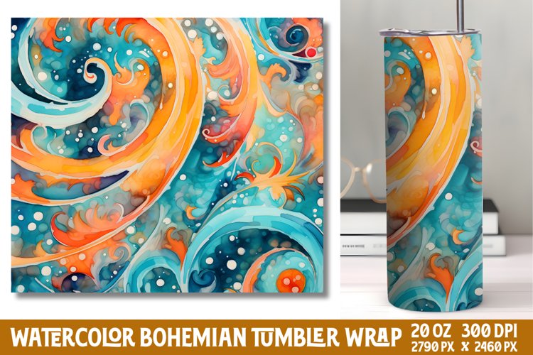 Seamless Watercolor Bohemian Tumbler Wrap