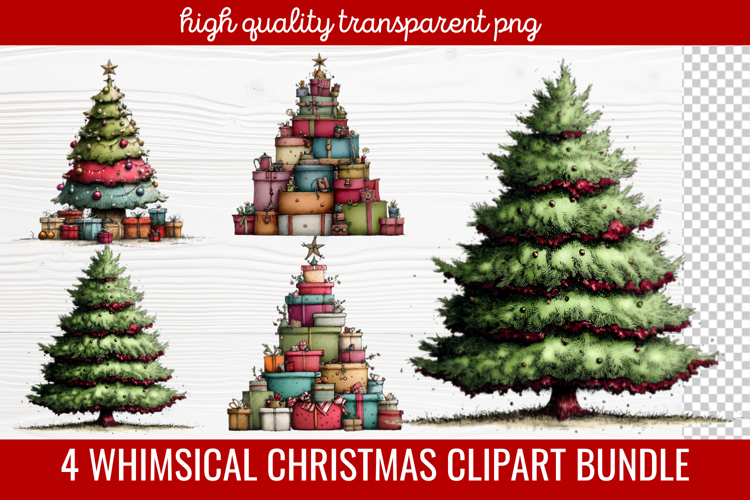 4 Whimsical Christmas Clipart | Cute Festive Holiday PNG