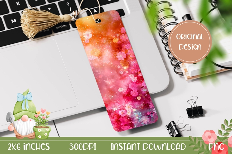 Flowers Bookmark Printable, Glitter Bookmark