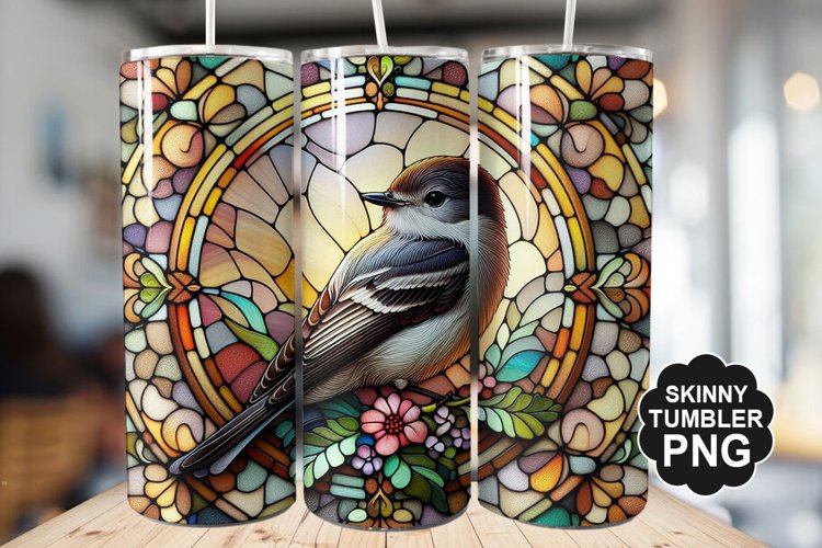 Eastern Phoebe Single Bird Stained Glass - Tumble Design