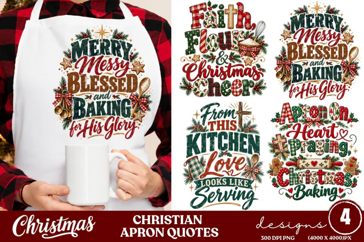 4 Christian Christmas Apron PNG Designs, 4 Faith Christmas B