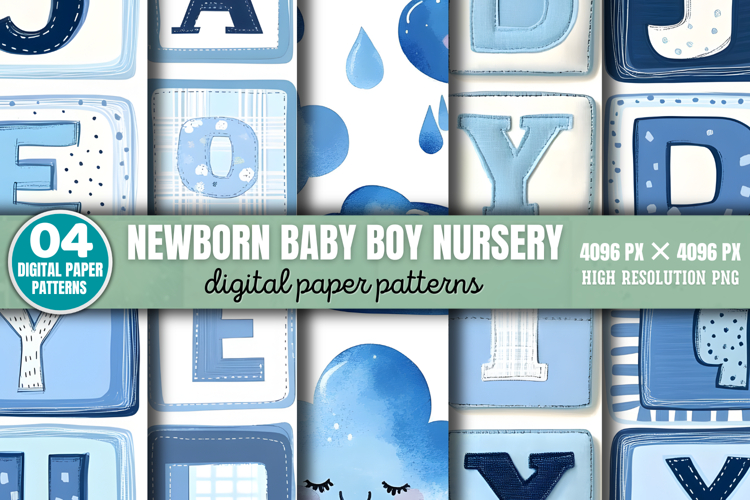 Newborn Baby Boy Nursery Digital Paper Background PNG