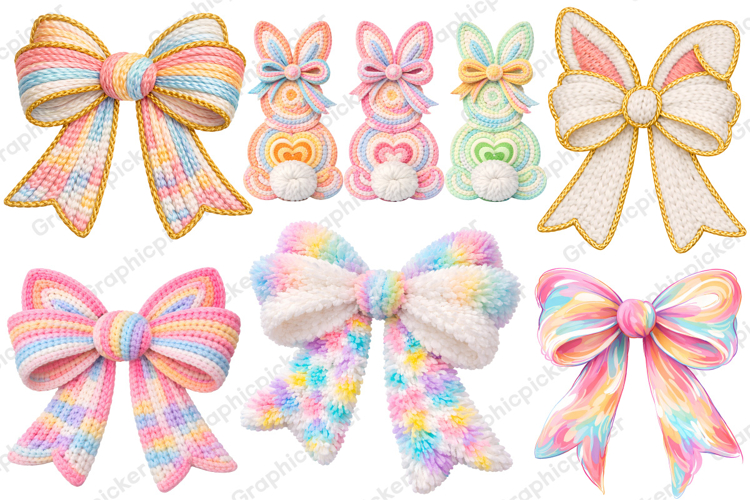 Faux Yarn Easter Bow PNG, Latch Hook Easter Bow PNG, Bow PNG