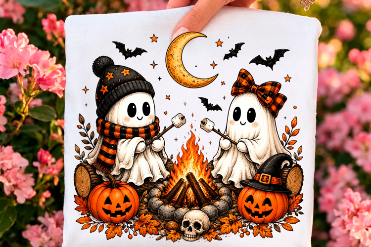 Cute Ghost Campfire Halloween PNG