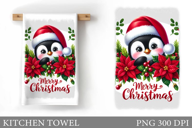 Cute Penguin Kitchen Towel. Christmas Penguin Kitchen Towel example image 1