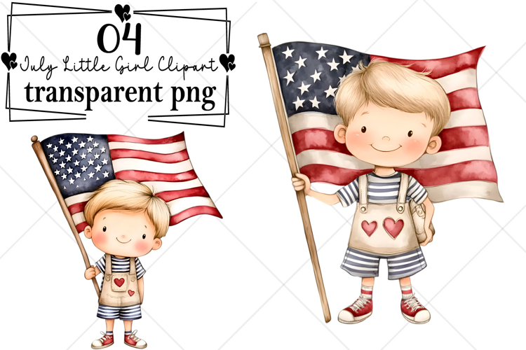 Whimsical 4th of July Little Girl Clipart Watercolor PNG