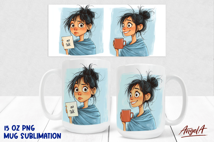 Happy sad girl drinking coffee 15 Oz Mug sublimation design
