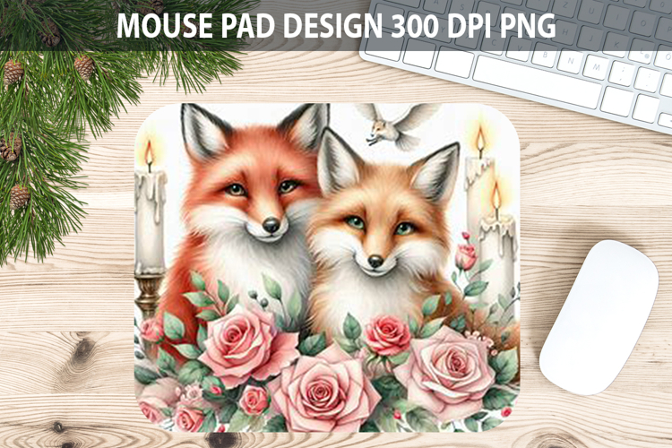 Watercolor Fox Mouse Pad Sublimation - Valentines PNG