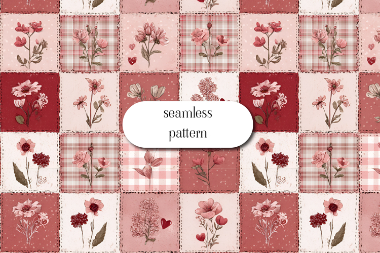 Red Floral Patchwork Seamless Pattern Romantic Quilt