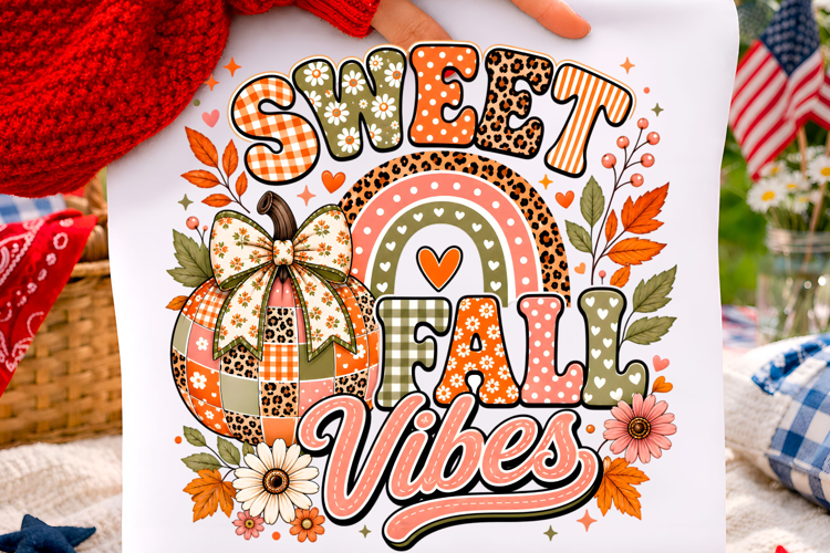 Sweet Fall Vibes Patchwork Pumpkin PNG