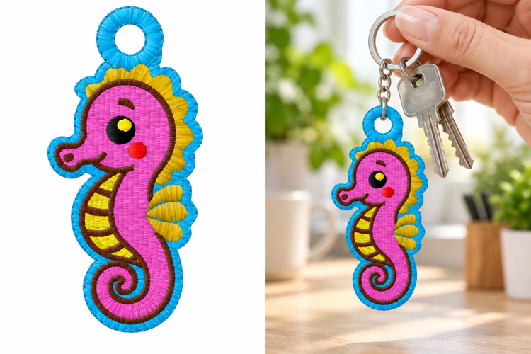 Cute Seahorse Keychain Embroidery Design