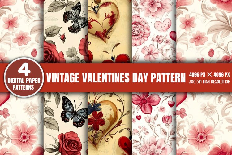 Vintage Valentines Day Pattern Paper PNG