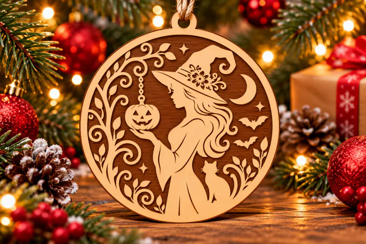Halloween Witch Wooden Ornament Laser Cut SVG