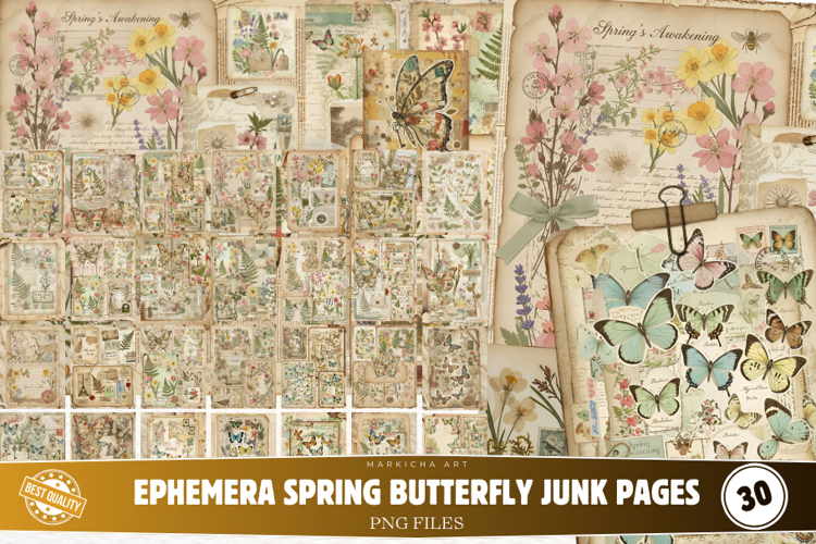 Ephemera Spring Butterfly Junk Journal Png