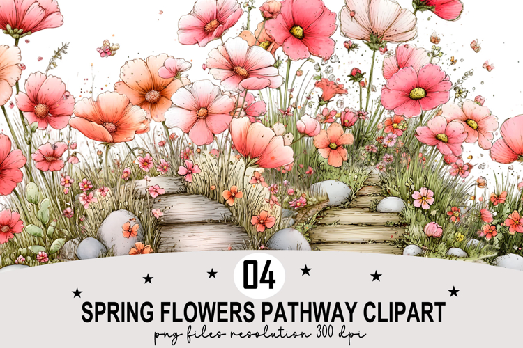 Spring Flowers Pathway Clipart Watercolor Clipart png