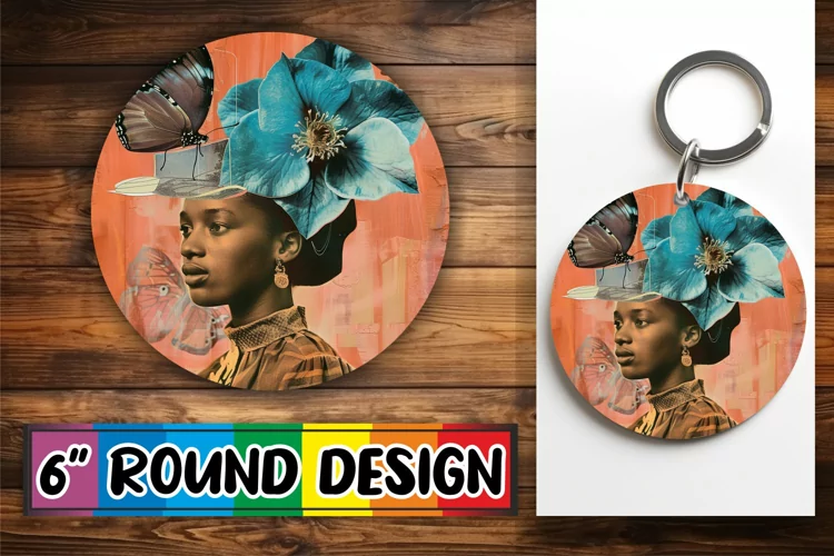 Black Woman Abstract Art Round Design Sublimation PNG