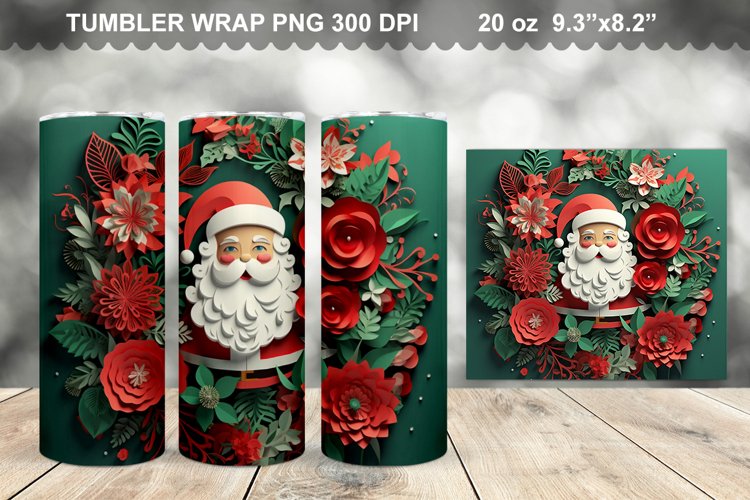 3D Christmas Santa Flowers Tumbler Design