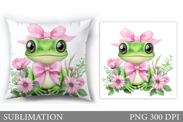 Cute Frog Pillow Sublimation. Frog Flowers Pillow Design