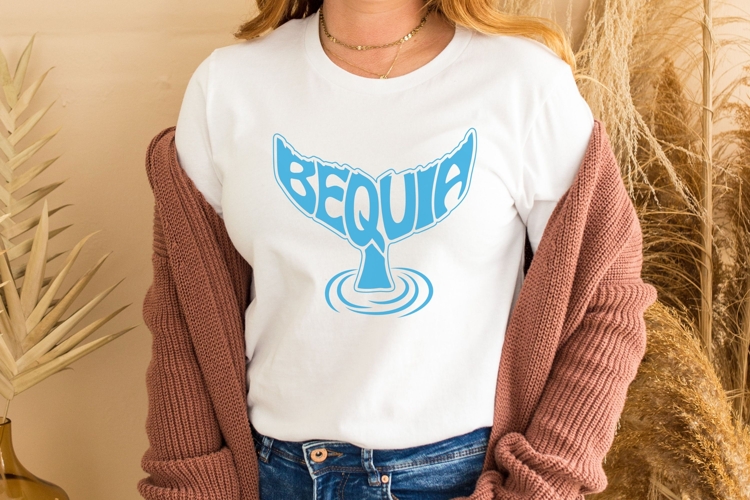 Bequia Island word art in the Shape of a Whale Tail SVG