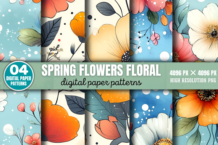 Spring Flowers Floral Patterns Digital Paper Background PNG