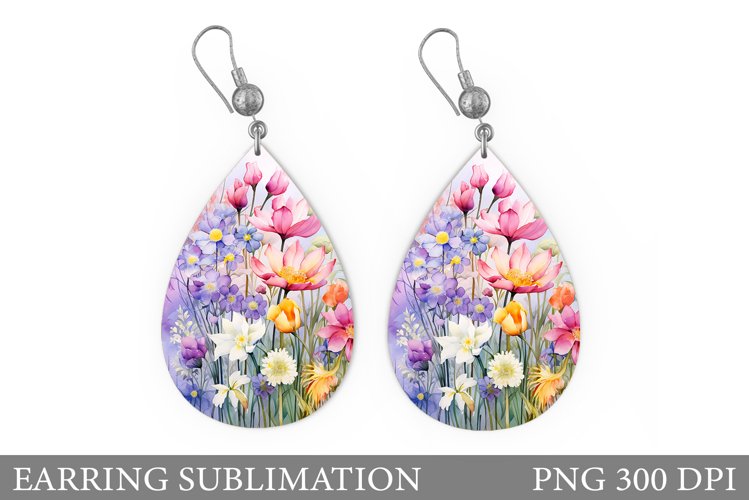 Flowers Teardrop Earring. Wildflowers Earring Sublimation