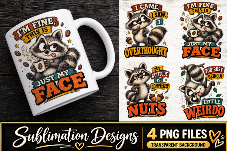 Funny Raccoon Attitude Clipart Sublimation PNG