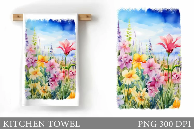 Flowers Kitchen Towel. Wildflowers Kitchen Towel Sublimation